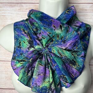 80s Secretary Geek Blue Green Purple Abstract Style Bow Collar Scarf Neck Wrap